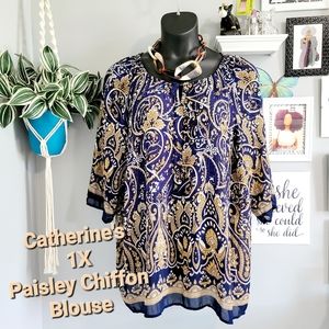 Catherines 1X Paisley Chiffon Blouse
